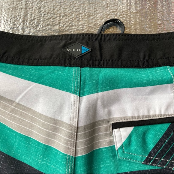 O'Neill Swim Trunks Adult 30 Green Black Striped Mens Bathing Suit Board Shorts - Picture 5 of 16